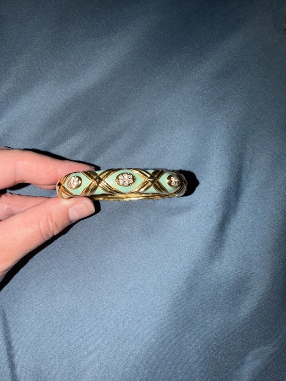Joan Rivers Gold-Tone Crisscross Seafoam Green Rhinestone Bangle Bracelet